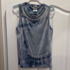 Vocal Blue Tie-Dye Tank with Embellishments